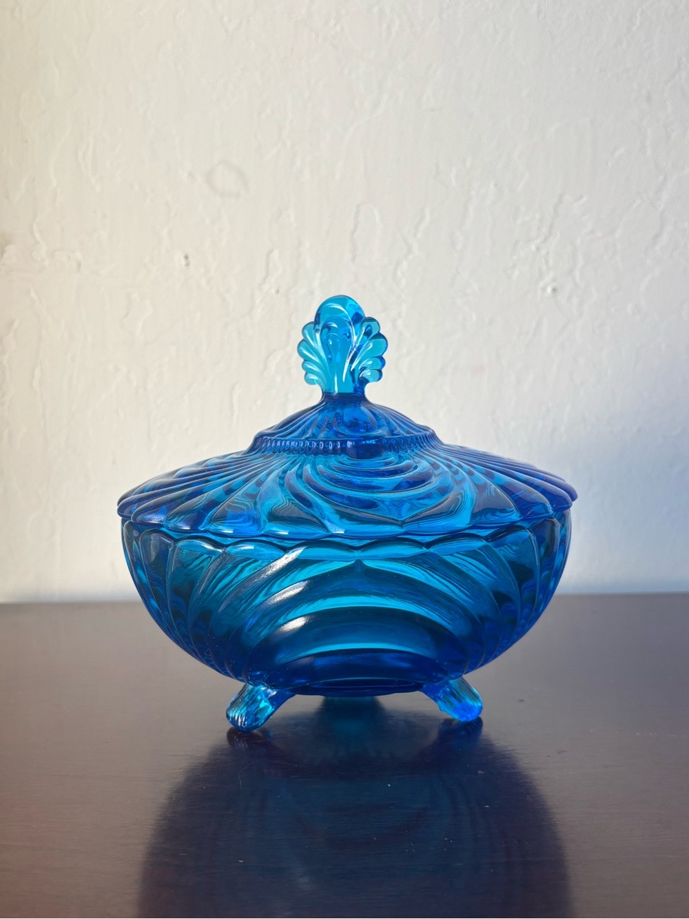 Vintage Imperial Lenox Glass Caprice Footed Covered Candy Dish Antique Blue